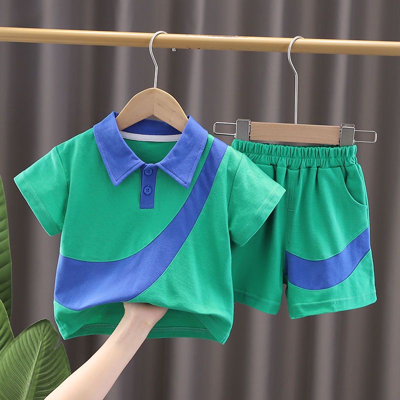 เสื้อโปโลแขนสั้นสไตล์ฤดูร้อนใหม่-2023-สำหรับเด็กผู้ชายชุดสองชิ้น