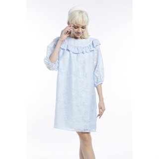 EP เดรสเชิ้ตผ้าโปร่งลายฟลอรัล ผู้หญิง สีฟ้า | Burnout Organza Floral Shirt Dress | 4551