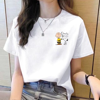 เสื้อยืดคอกลม แขนสั้น พิมพ์ลายการ์ตูน ทรงหลวม สไตล์เกาหลี แฟชั่นสําหรับผู้หญิง