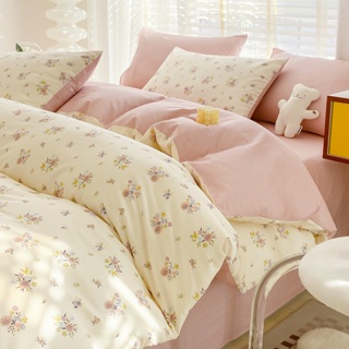 4 IN 1 ชุดเครื่องนอน ผ้าปูที่นอน ผ้าฝ้าย 100% พิมพ์ลายดอกไม้ ขนาดเล็ก สําหรับเตียง ควีนไซซ์ คิงไซซ์