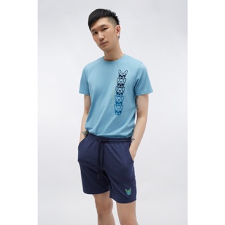 ESP เสื้อทีเชิ้ตพิมพ์ลายเฟรนช์ชี่ ผู้ชาย สีฟ้า | Frenchie T-Shirt | 3707