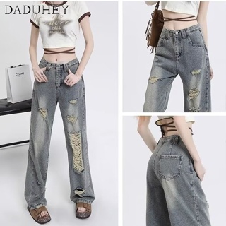 DaDuHey🎈 Korean Style Retro Wide Leg Jeans Womens Summer 2023 New High Waist Loose Drooping Straight Fashion Casual Mop Pants