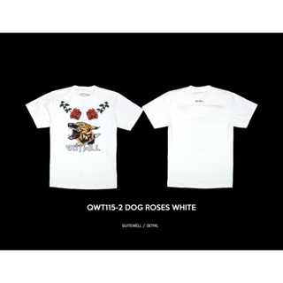 พร้อมส่ง ผ้าฝ้ายบริสุทธิ์ QWT115-2 DOG ROSE WHITE ขาว T-shirt