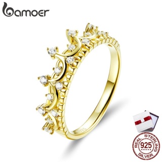 Bamoer มงกุฎสีทองแหวนสำหรับผู้หญิงแท้เงินแท้ 925 เจ้าหญิงมงกุฎเครื่องประดับแหวนแต่งงาน
