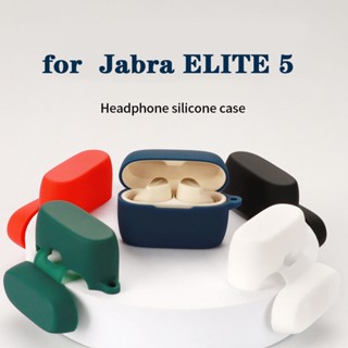 เคสซิลิโคน สีพื้น กันตก พร้อมตะขอ สําหรับ Jabra ELITE 5