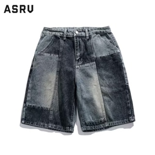 ASRV กางเกงยีนส์ขาสั้นผู้ชายล้างเย็บสไตล์อเมริกันเรโทรหลวมตรงกางเกงลำลองแบรนด์ไทด์