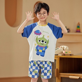 Summer new cotton childrens short-sleeved pajamas Cute monster cartoon kids home clothes