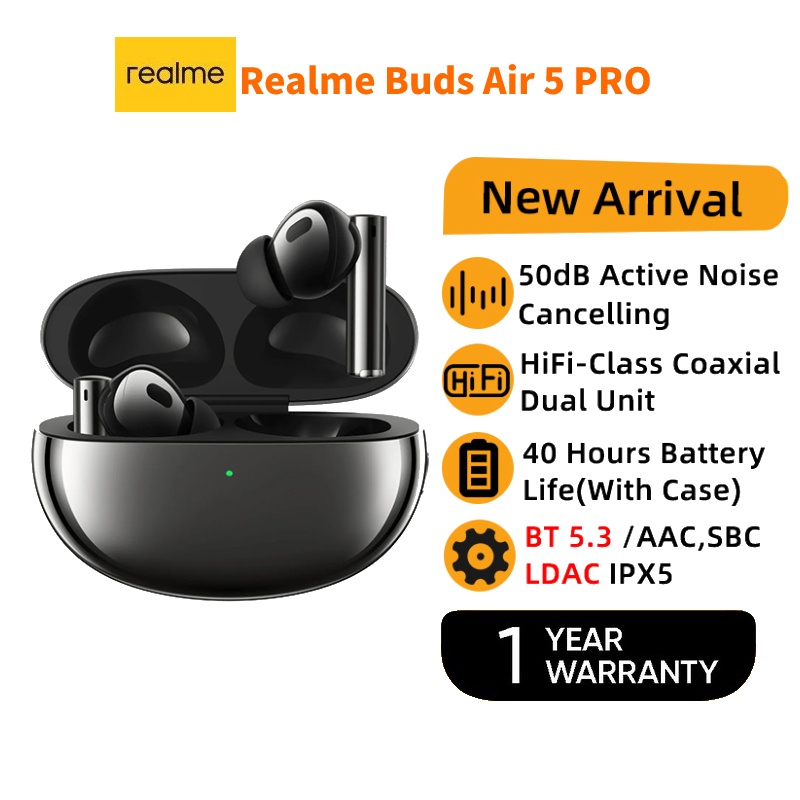 Realme Buds Air 5 Pro True 50dB Active Noise Cancelling LDAC 5.3 Shopee Thailand