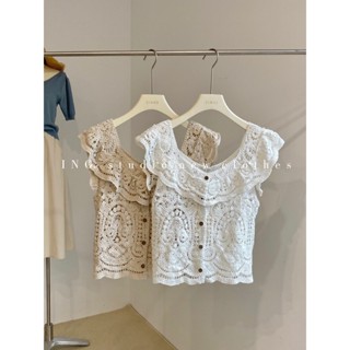 เสื้อเชิ้ตแขนกุด ผ้าถักโครเชต์ แต่งรูกลวง เข้ากับทุกการแต่งกาย สไตล์เรโทร ระดับไฮเอนด์ แฟชั่นฤดูร้อน MC FYNA