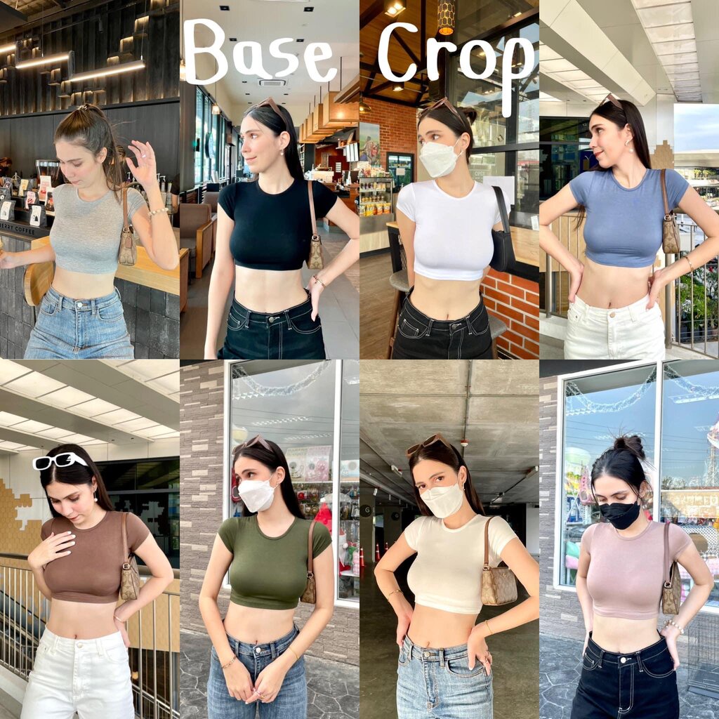 🤍Base Crop🤍 เสื้อครอปเรยอนครึ่งตัว แบบผ้าชั้นเดียว สวยกรุบใส่ง่าย ...