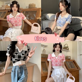 Elves✨พร้อมส่ง✨  เสื้อครอปไหมพรม คอปก ดีเทลลายหัวใจน่ารักมี3สีคิ้วๆมาก ~45611~ -C