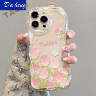 12 เคสโทรศัพท์มือถือ กันกระแทก ลายภาพวาดสีน้ํามัน รูปดอกทิวลิป สีชมพู สําหรับ Iphone 117 6 13ProMaxplus 14 LJ9D