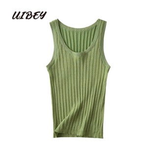 Uibey เสื้อกั๊กถักนิตติ้ง คอกลม แถบโลหะ อเนกประสงค์ 2499