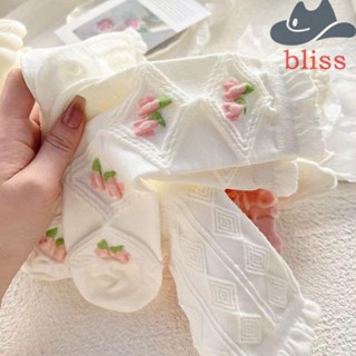 BLISS ถุงเท้ายางยืด ลายดอกไม้ สไตล์ฮาราจูกุ สําหรับผู้หญิง