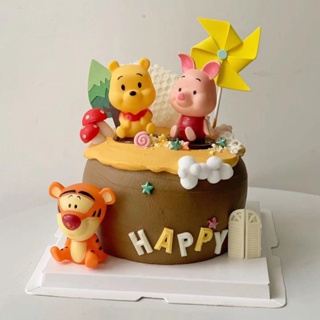 ป้ายท็อปเปอร์ รูป Disney Winnie The Pooh Piglet Tigger สําหรับตกแต่งเค้กวันเกิดเด็ก