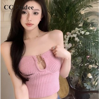 Cccindee ใหม่ เสื้อท็อปส์ลําลอง เข้ารูป สีพื้น ฉลุลาย เซ็กซี่ แฟชั่นสําหรับสตรี 2023