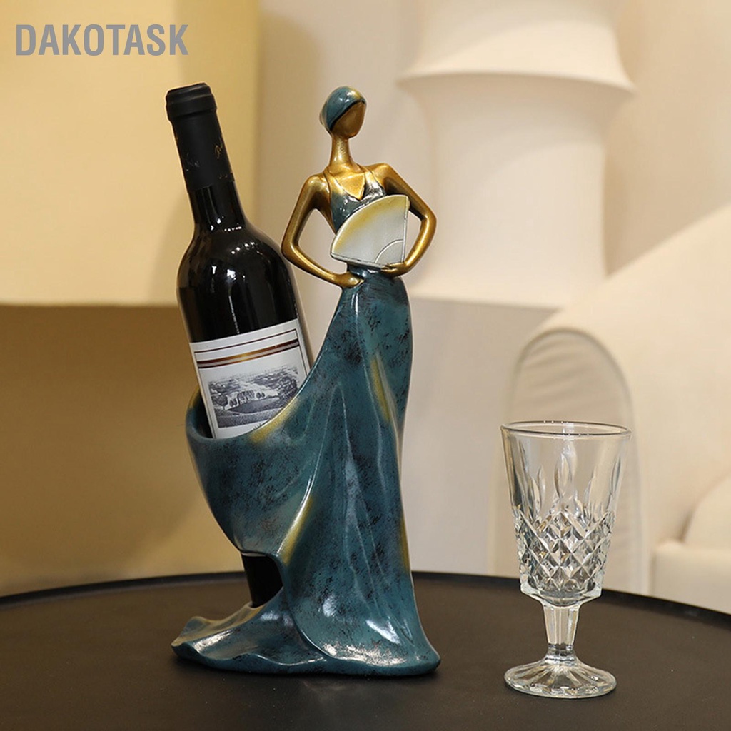 dakotask-สาวเต้นรำตุ๊กตาผู้ถือไวน์รูปปั้นเรซิ่นสังเคราะห์ชั้นวางขวดไวน์สำหรับเคาน์เตอร์บาร์ตกแต่งบ้าน