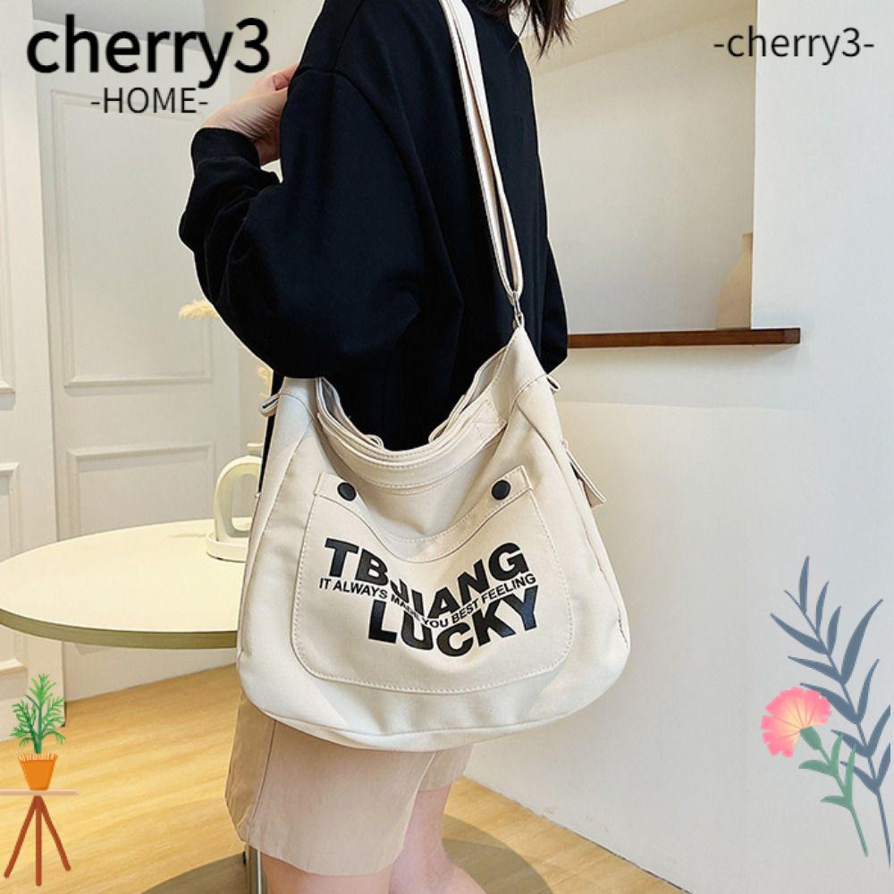 cherry3-ไนลอน-กระเป๋าสะพายไหล่ลําลอง-ขนาดใหญ่-จุของได้เยอะ-สีขาว-สีดํา-แฟชั่นสําหรับนักเรียน