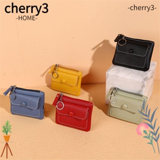 Cherry3 กระเป๋าสตางค์ หนัง PU ใบสั้น แต่งพวงกุญแจ สําหรับผู้หญิง