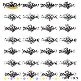 Eutus จี้กําไลข้อมืออัลลอย ชุบเงิน รูปปลา สองด้าน สไตล์พังก์ร็อคโบราณ 20 มม. X9 มม. 100 ชิ้น DIY