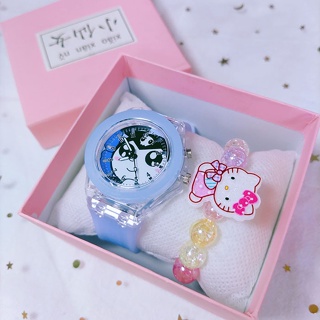 SANRIO นาฬิกาข้อมือ LED ลายการ์ตูน Hello Kitty Cinnomoroll Pompom Purin My Melody Kuromi น่ารัก เรืองแสง สําหรับเด็กผู้หญิง ให้เป็นของขวัญวันเกิด