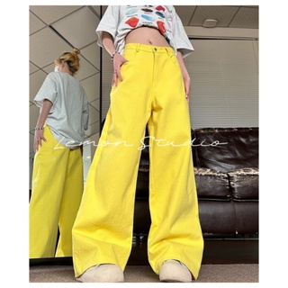 Lemon studio กางเกงแฟชั่นผู้หญิง กางเกงเอวสูง กางเกงขาตรง กางเกงยีนส์สไตล์เกาหลี  อเนกประสงค์และดูดี  LHE0181