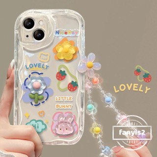 เคสโทรศัพท์มือถือ ลายการ์ตูนกระต่าย ดอกไม้น่ารัก พร้อมสายโซ่คล้อง สําหรับ Samsung A05 A05s A14 A04E A34 A04 A13 A54 A04s A24 A23 A03 A52 A52s A03s A02s A12 A22 A51 A32 A50 A30s A50s