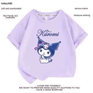 Walkie เสื้อยืดแขนสั้นลําลอง ผ้าฝ้าย แบบบาง พิมพ์ลายการ์ตูนอนิเมะ Kuromi เหมาะกับของขวัญวันเกิด แฟชั่นฤดูร้อน สําหรับเด็