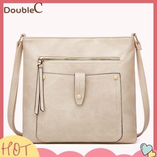 【Double C 】✿   กระเป๋าถือ ทรงโท้ท แต่งซิป สีพื้น สไตล์วินเทจ แฟชั่นสําหรับสตรี