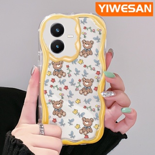 เคสโทรศัพท์มือถือแบบนิ่ม ใส กันกระแทก ลายการ์ตูนหมี ดอกไม้ สําหรับ VIVO Y22 Y22s