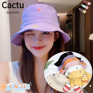 Cactu หมวกบักเก็ต ปักลายดอกไม้ กันแดด แบบพกพา พับได้ แฟชั่นฤดูใบไม้ผลิ ฤดูร้อน