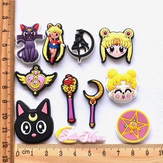 ไม้กายสิทธิ์เวทย์มนต์ น่ารัก Jibitz Crocs Cat Jibbits Charm Sailor Moon Shoe Charms Pin Anime Jibits Crocks สําหรับผู้ชาย เครื่องประดับตกแต่งรองเท้า