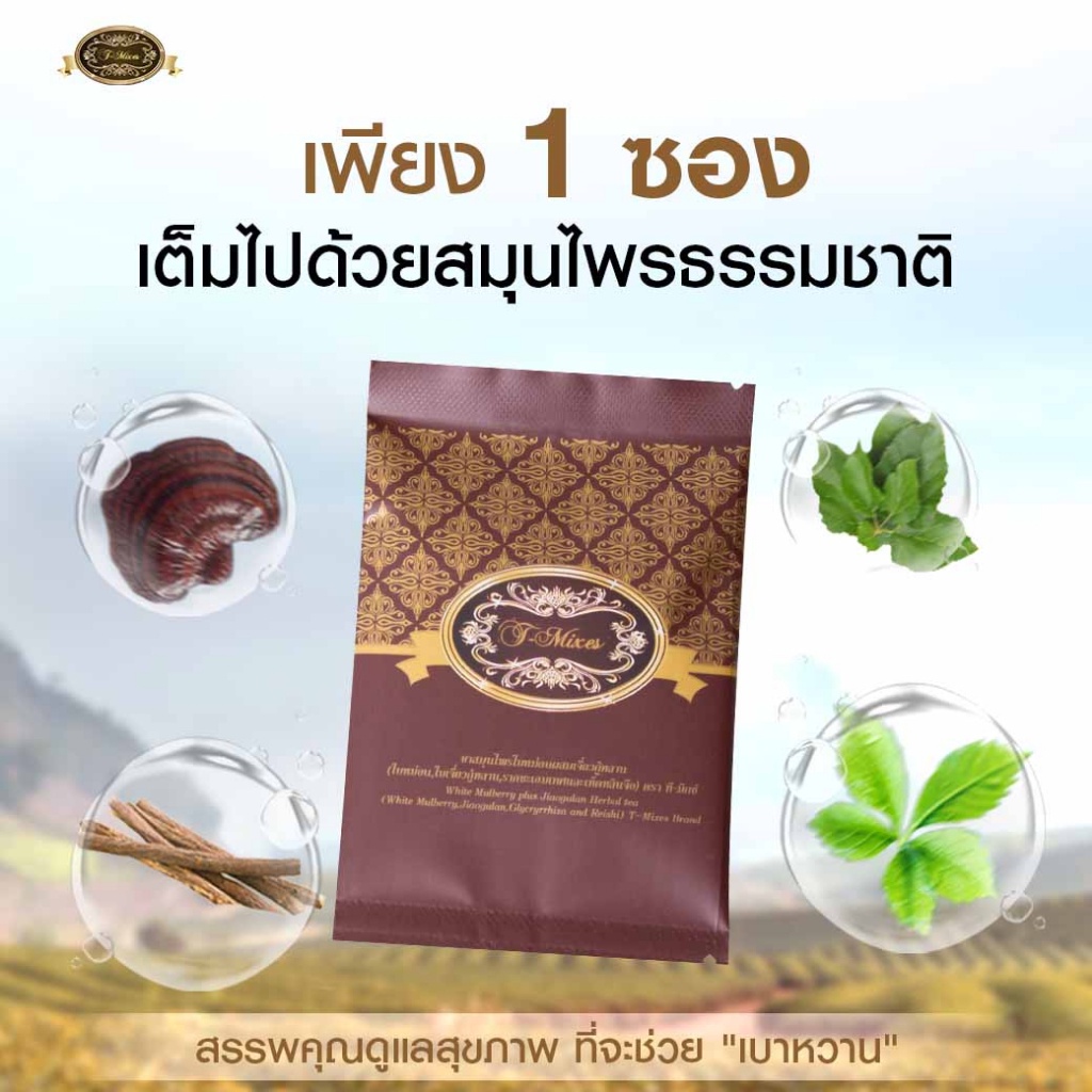 ทีมิกซ์-ชาสมุนไพรไทย-ชาทีมิกซ์-t-mixes-herbal-ลดน้ำตาล-1กล่อง-10ซอง-ใบหม่อน-เจียวกู่หลาน-ชะเอมเทศ-และเห็ดหลินจือ