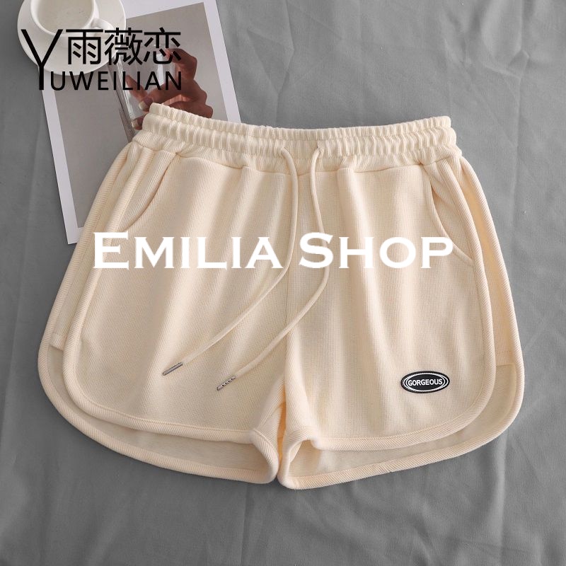 emilia-shop-กางเกงขาสั้น-ใส่สบายๆ-ผ้าฝ้าย-กางเกงขาสั้นผู้หญิง-เกาหลี-แฟชั่น-เอวสูง-ผ้าฝ้าย-a24l091