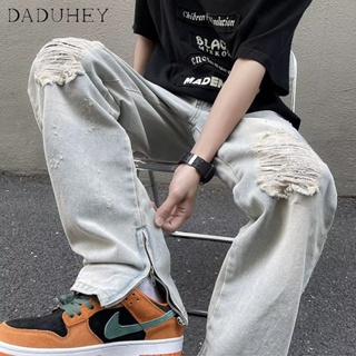 DaDuHey🔥 2023 New American Style Hip Hop Fashionable Loose Casual Pants Mens High Street All-Match Ripped Jeans