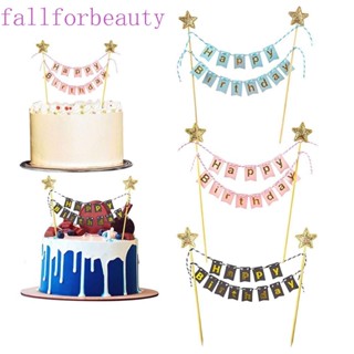 Fallforbeauty ป้ายธงแบนเนอร์ลาย Happy Birthday Stars สีทองสําหรับตกแต่งเค้กเบเกอรี่