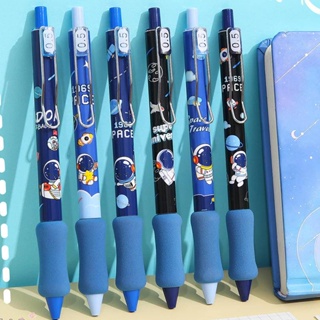 ปากกาเจล ลายนักบินอวกาศน่ารัก 0.5 มม. สีดํา 6 ชิ้น