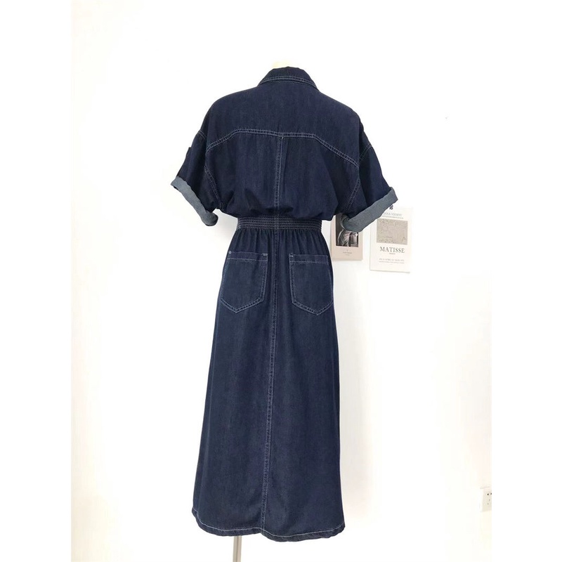 vintage-suit-collar-denim-dress-2023-new-womens-summer-design-sense-waist-slim-hong-kong-style-fashion-skirt