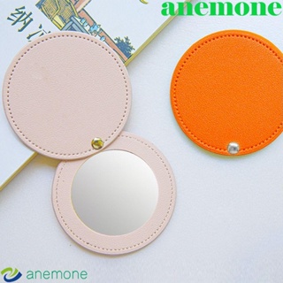 Anemone กระจกแต่งหน้า หนัง PU แบบบางพิเศษ แบบพกพา หมุนได้ สําหรับผู้หญิง