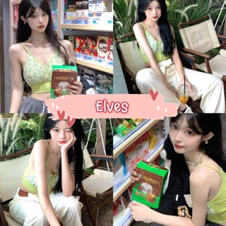 Elves✨พร้อมส่ง✨ เสื้อสายเดี่ยวไหมพรม ลายดอกไม้ ดีเทลซิปตรงกลาง ~M1029~ -C