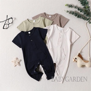 Babygarden-3-24 เดือน ชุดจั๊มสูท รอมเปอร์ แขนสั้น กระดุมปิด สีพื้น ลําลอง ฤดูร้อน สําหรับเด็กผู้ชาย
