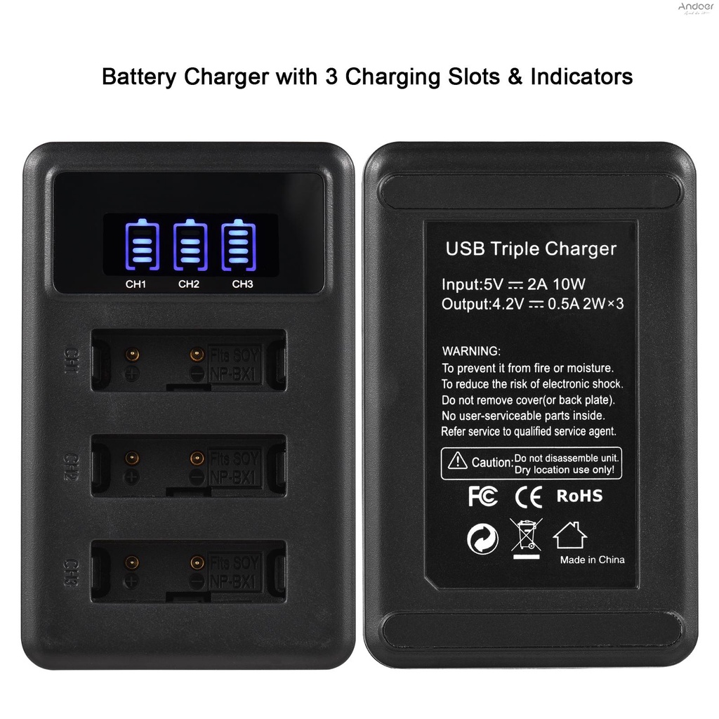 np-bx1-battery-charger-3-slot-with-led-indicators-3pcs-np-bx1-batteries-3-6v-1350mah-with-usb-charging-cable-replacement-for-dsc-rx100-dsc-rx100-ii-dsc-rx100m-ii-dsc-rx100-i