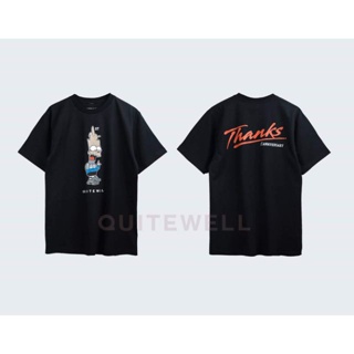 พร้อมส่ง ผ้าฝ้ายบริสุทธิ์ QW_T_80-1 THANKS BLACK ดำ T-shirt