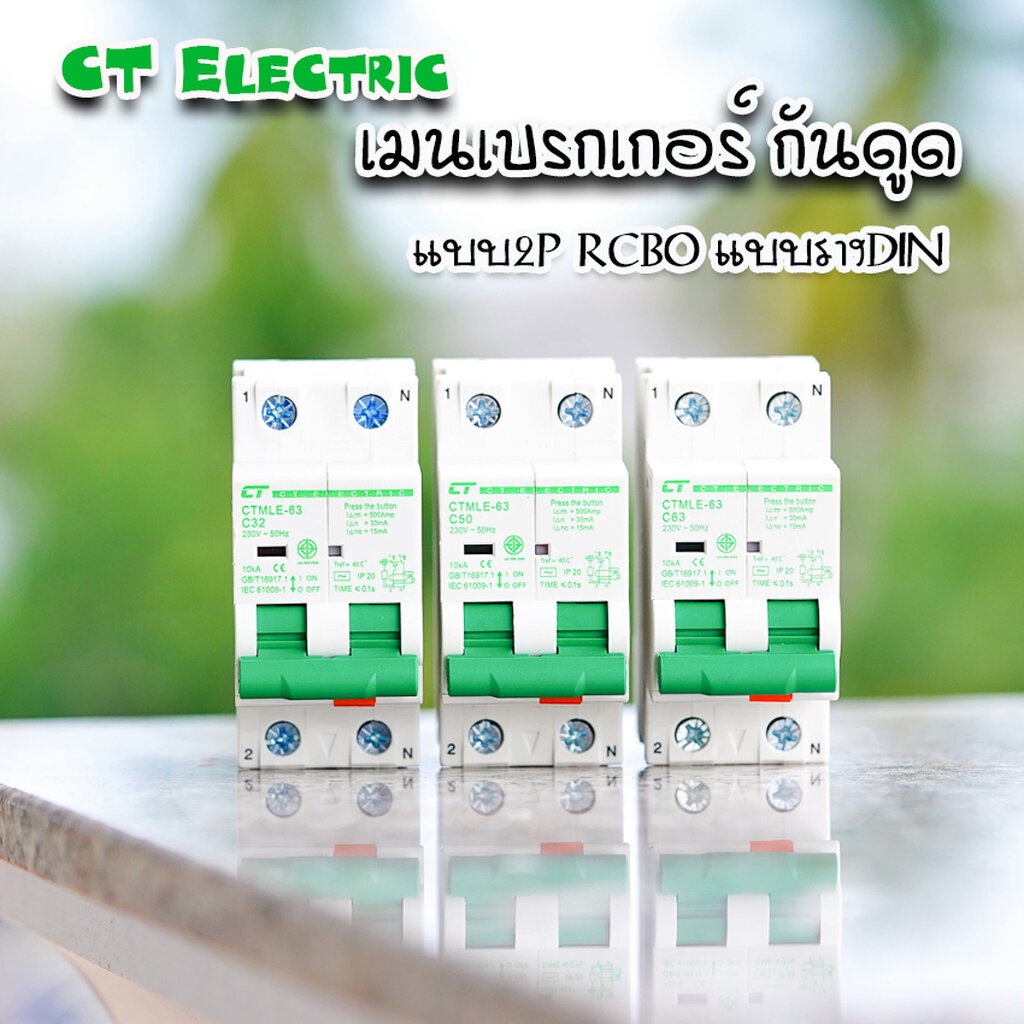 เมนเบรกเกอร์กันดูด-ct-electric-แบบ2pole-เป็นrcbo-สำหรับตู้แบบรางdin