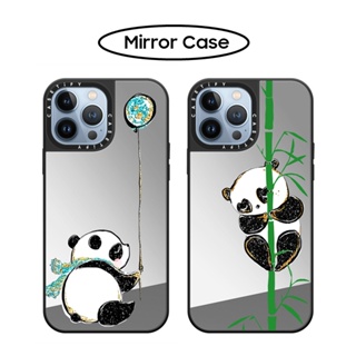 Casetify เคสโทรศัพท์มือถือ ซิลิโคนนุ่ม ลายแพนด้า ลูกโป่งไม้ไผ่ พร้อมกระจก สําหรับ iPhone X XS XR 11 12 13 Mini 14 Plus Pro Max