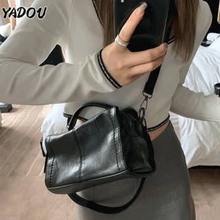 YADOU ใหม่ กระเป๋าสะพายข้างเฉพาะของเกาหลี กระเป๋าทรงสี่เหลี่ยมสีดำระดับไฮเอนด์ จุของได้เยอะ