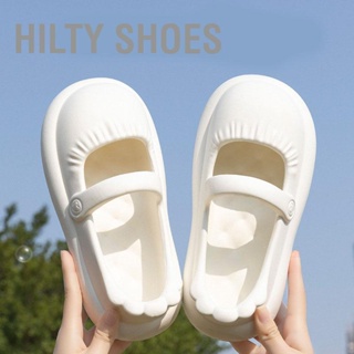 HILTY SHOES ผู้หญิงรอบรองเท้าพื้นหนาแบนรองเท้าแตะฤดูร้อนปิดนิ้วเท้า