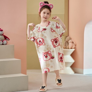 summer cotton childrens short sleeve nightdress New cute cartoon strawberry bear childrens home clothes