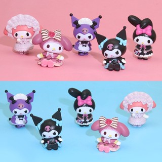 โมเดลฟิกเกอร์ PVC รูปการ์ตูน Kawaii Sanrio Kuromi ขนาดเล็ก สําหรับตกแต่งเค้ก จํานวน 5 ชิ้น ต่อชุด