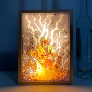 โคมไฟกรอบรูปไม้ รูป Demon Slayer Agatsuma Zenitsu เหมาะกับของขวัญ สําหรับตกแต่งห้องนอน